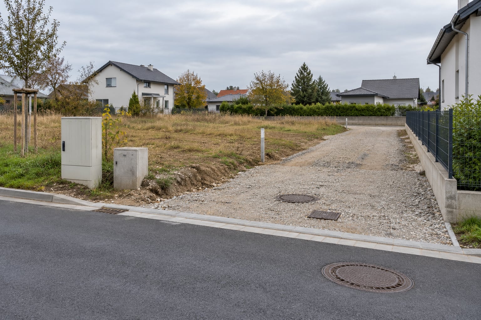 Dojazd do działki z widoczną infrastrukturą techniczną