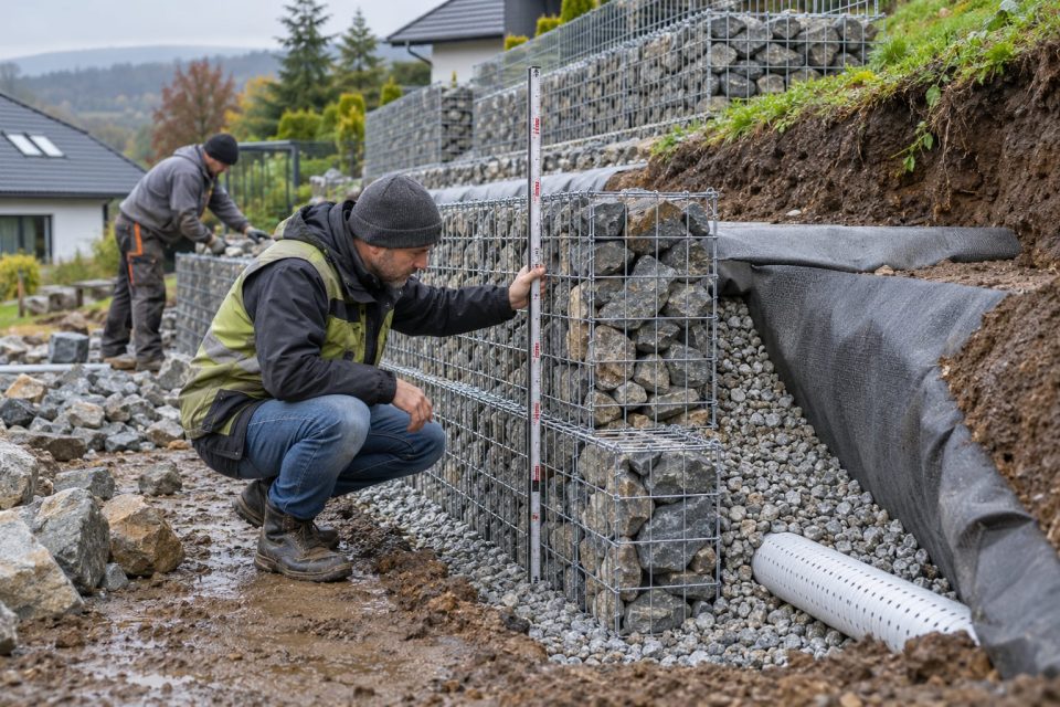 Kontrola gabionu oporowego, filtracji i drenażu podczas budowy